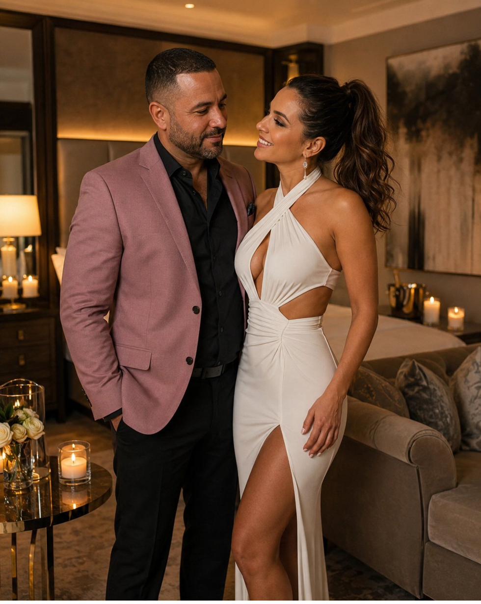 Pareja elegante en un ambiente privado y discreto de lujo